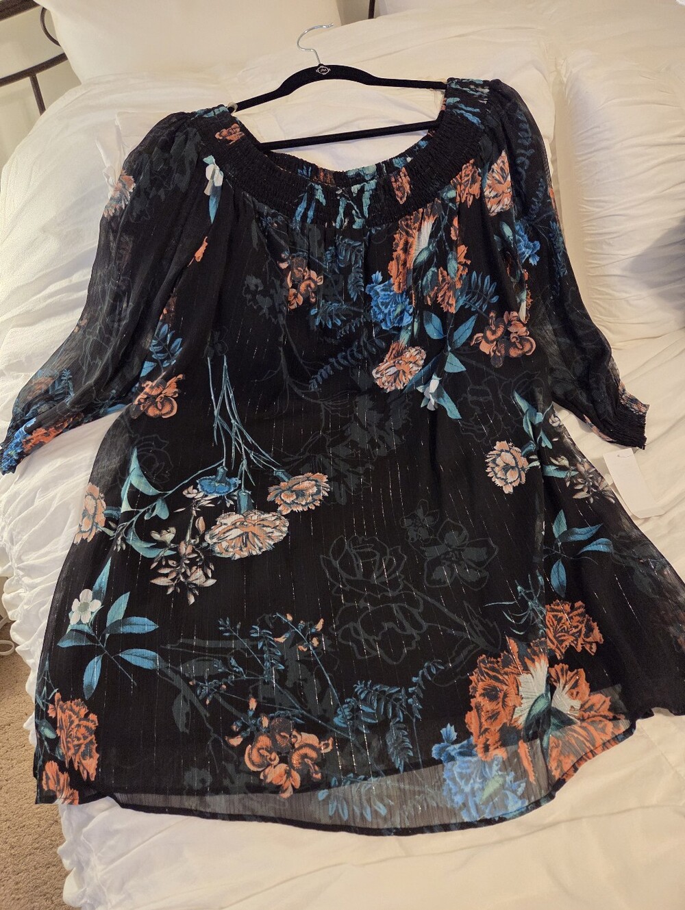 Black Floral Off-Shoulder Women’s Dress- Blue & Coral Floral GORGEOUS